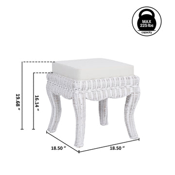 Rowan 19.7" Bohemian Designer Woven Rattan/Wood Vanity Stool - JONATHAN Y